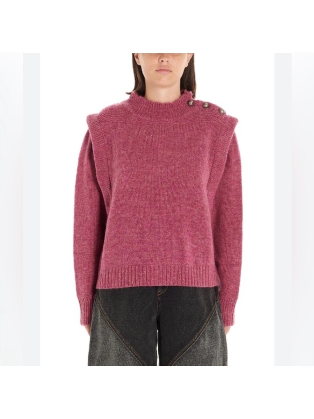 Isabel Marant Wool Raspberry Button-Shoulder Meerya Sweater Size XS 34